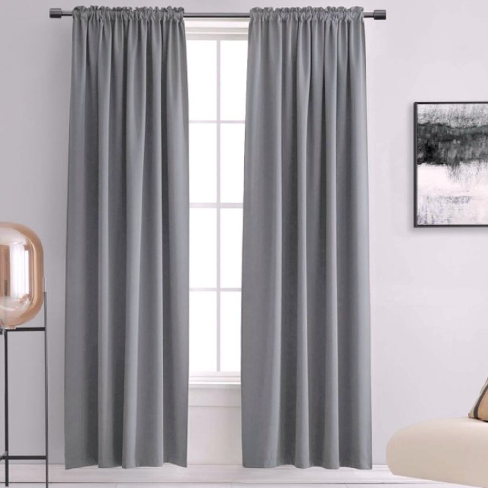Gray Curtains 2 Panel Set Grey Silky Satin Soft 52W x 84L Each Panel